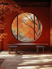 New Chinese classical garden architecture red wall light and shadow space
