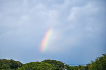 曇り空にかかった短いきれいな虹