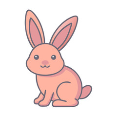 Fototapeta premium Cute cartoon rabbit icon in soft pink color with a cheerful expression