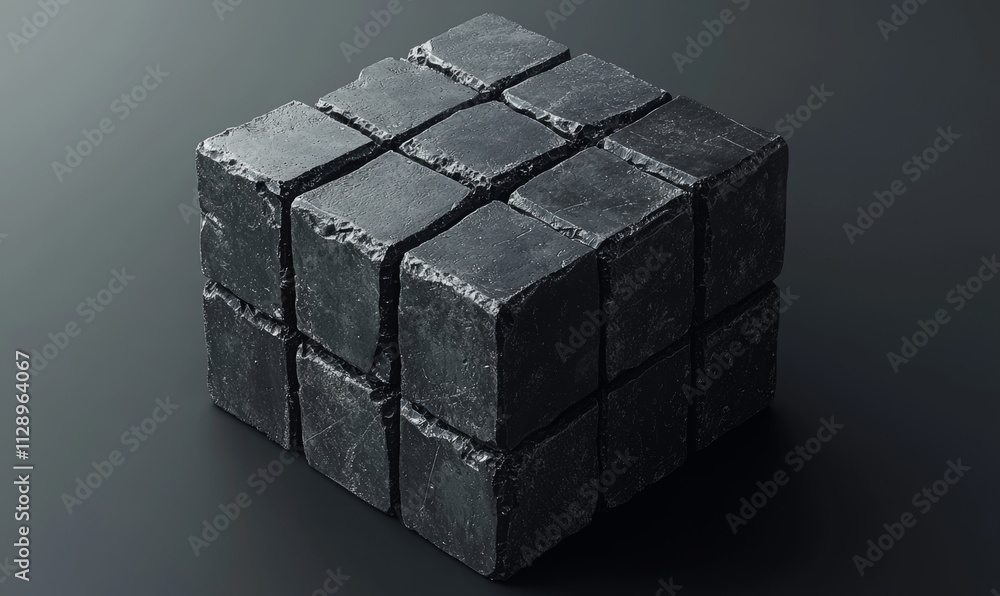Poster an abstract 3d illustration with a dark background and geometric cube design.