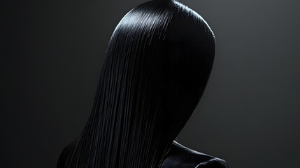 Fototapeta premium A sleek straight black hairstyle illuminated by dramatic studio lighting.