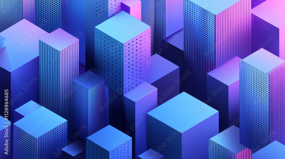 Poster an abstract 3d render with a minimalist design and a blue geometric background.