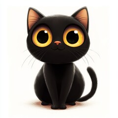Obraz premium A black cat with yellow eyes perched on a clear background, isolated in PNG format.