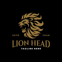 Lion head logo vector design. Lion logo line art vector icon. Vintage hipster lion head emblem logo design