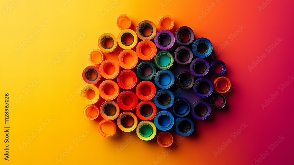 Poster colorful circular shapes arranged in a vibrant gradient background, creating a joyful and artistic v
