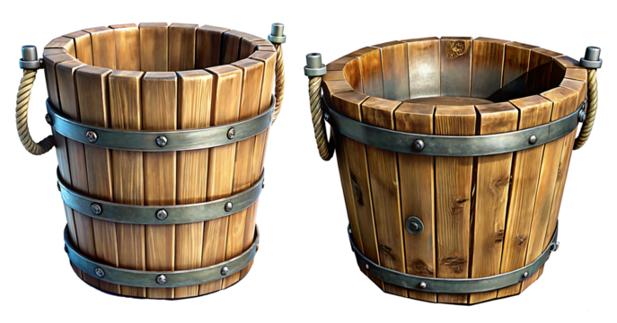 Medieval bucket highly detailed isolated on white background.AI GENERATED