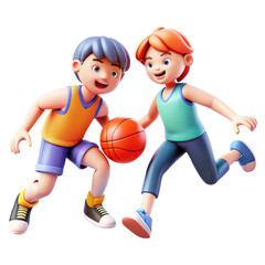 Naklejka premium people Playing Basketball 3d cartoon style illustration 