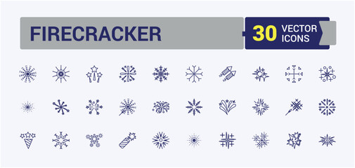 Firework linear icon collection. Includes thin line congratulation, xmas, day, fun, birthday, anniversary and more. Thin outline icons pack. Editable vector stroke.