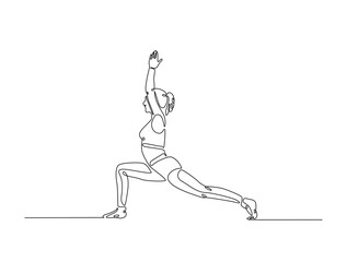 Continuous one line drawing of beautiful female yoga pose character. woman doing yoga exercise in single line draw vector illustration. Editable line vector.