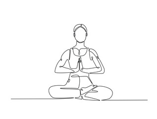 Continuous one line drawing of beautiful female yoga pose character. woman doing yoga exercise in single line draw vector illustration. Editable line vector.