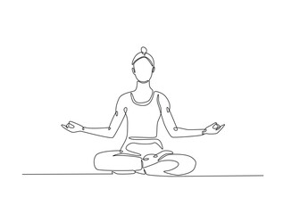 Continuous one line drawing of beautiful female yoga pose character. woman doing yoga exercise in single line draw vector illustration. Editable line vector.