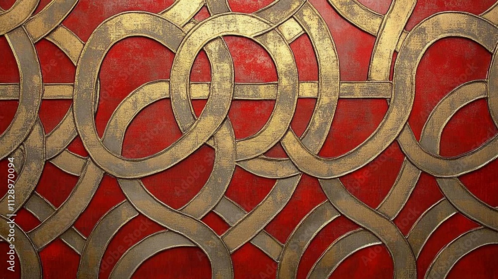 Poster intricate gold and red abstract pattern digital artwork contemporary design modern style close-up vi