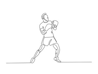 Continuous one line drawing of boxing player wearing boxing gloves. Kingboxing man in single line draw vector illustration. Editable line vector.