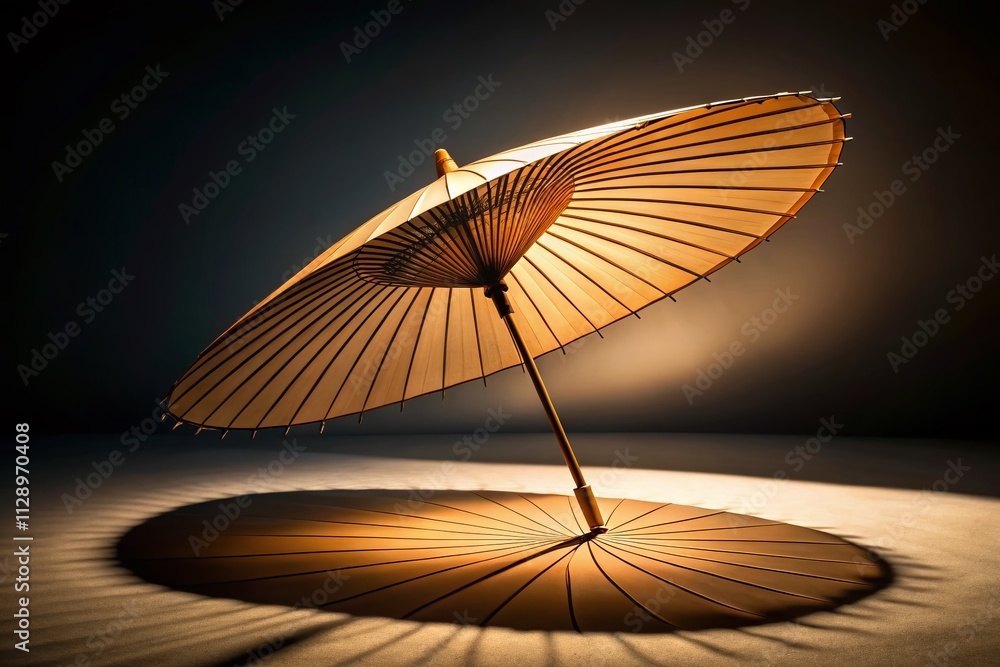 Poster elegant minimalistic line art umbrella with curved shape in low light, showcasing intricate details 