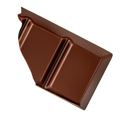 Isolated Chocolate bar piece falling on white background. Levitating chocolate chunk.  Package design element