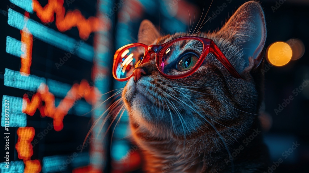 Poster the cat symbolizes a hooded hacker, with reflections of computer code visible in its glasses. this c