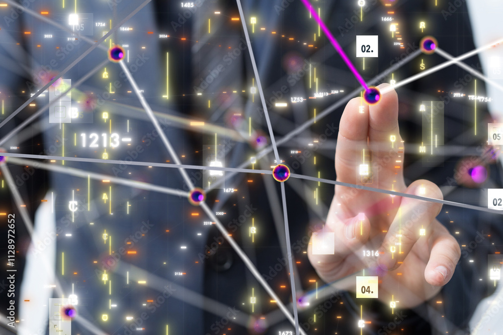 Aufkleber Neural network 3D illustration. Big data and cybersecurity - 3d