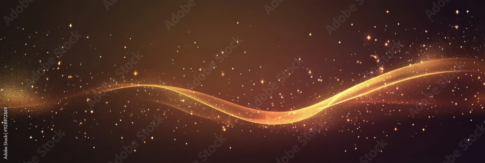 Poster Abstract golden glitter wave flows gracefully across a dark backdrop, providing perfect space for personalized text or designs. Generative AI