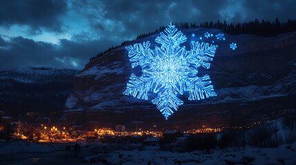  A giant snowflake projected onto the side of a mountain during a winter festival (1)