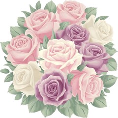 Obraz premium Vector illustration of a bouquet of roses in pastel colorful