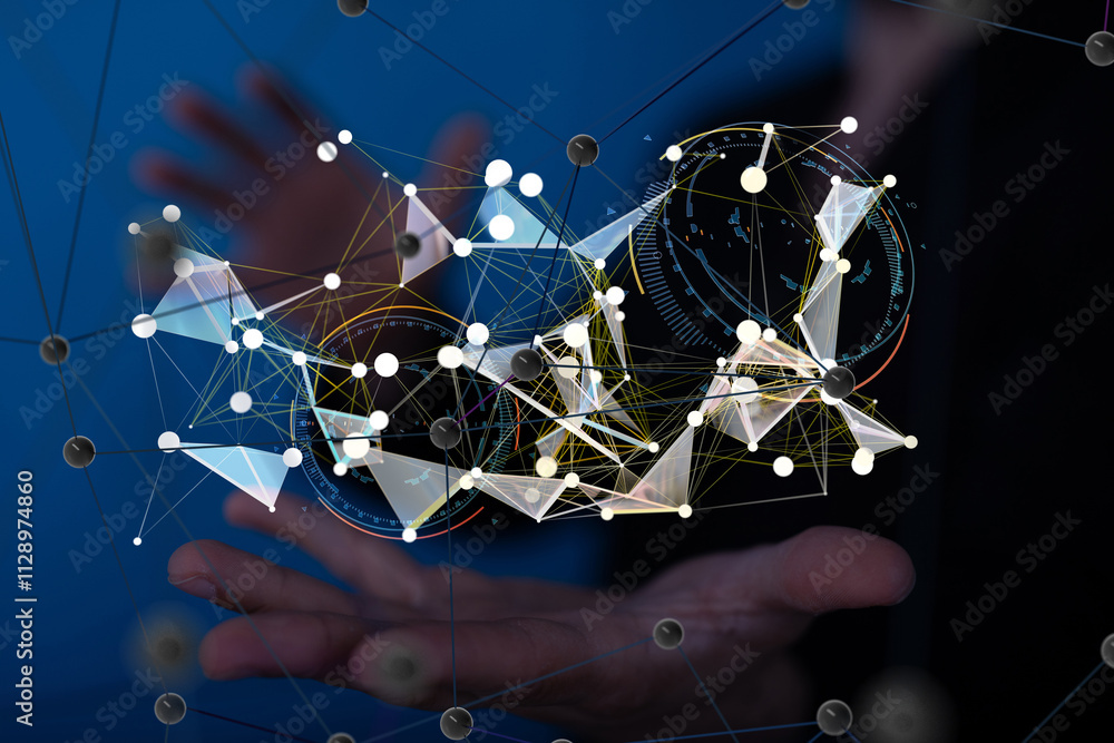 Aufkleber neural network 3d illustration. big data and cybersecurity