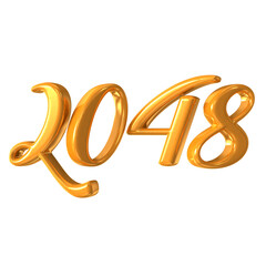 Happy New Year Number 2048 Gold 3D Render