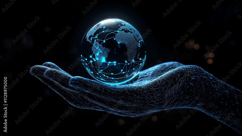 Poster global network connection in hand.