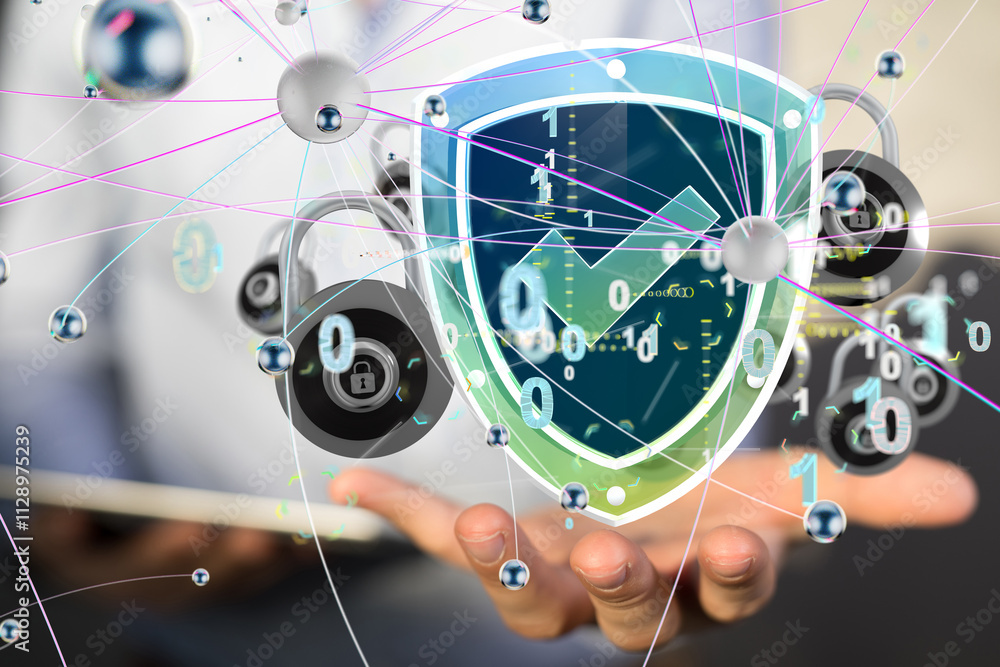 Poster cybersecurity and information or network protection 3d