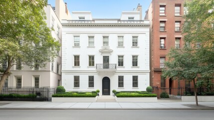 Obraz premium Historic New York brownstone exterior showcasing early 1900s architecture