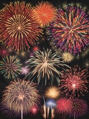 Fototapeta premium Grand fireworks display, where vibrant and intricate bursts of colors light up the sky.