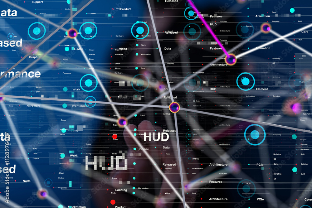 Fototapete Neural network 3D illustration. Big data and cybersecurity - 3d