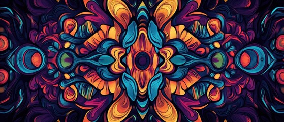 Vibrant Psychedelic Abstract Art: Colorful Swirls and Mandala Design