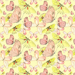 seamless pattern with watercolor butterflies