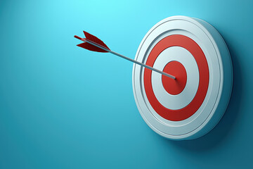 Target with Arrow Hitting Bullseye Success Precision Achievement Symbol on Turquoise Background