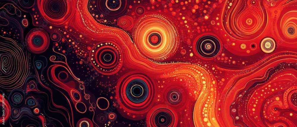 Aufkleber abstract red and black swirling circles pattern background texture