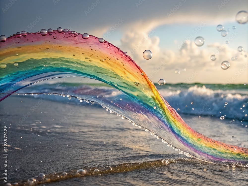 Poster elegant wavy energy lines in vibrant rainbow colors on a soft gradient background for abstract desig