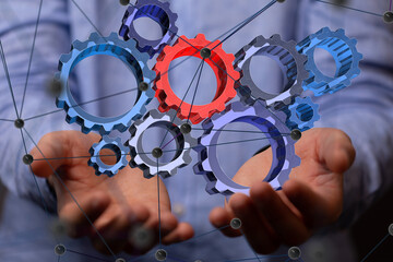gear system data. Connecting lines and dots.Big data visualization