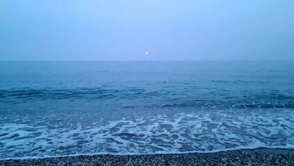 The crystal-clear waters of the Mediterranean in Liguria with intense turquoise and blue...