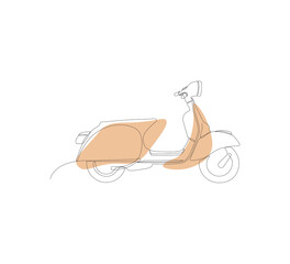 scooter in beige color, one-line  single line nude illustration, scooter simple art, retro scooter, line drawing illustration, one line transport in beige color