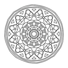 Mandala Black and White Circular Shape Outline - Easy and Beautiful Mandala Design for Coloring Book.