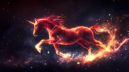 The horse a dynamic constellation gallops through the night its figure defined by vibrant stars that echo movement and energy. hooves formed by s symbolize freedom while flowing. Echo. Illustration