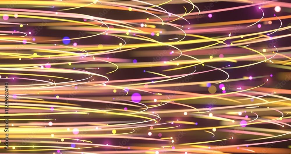 Poster Flying inside digital data tunnel. Futuristic abstract background with neon rays