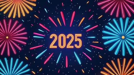 Fototapeta premium Colorful Fireworks Celebration of 2025 in Night Sky with Bright Explosions and Sparkles