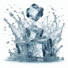 Obraz premium Falling ice cube, isolated on white background, full depth of field