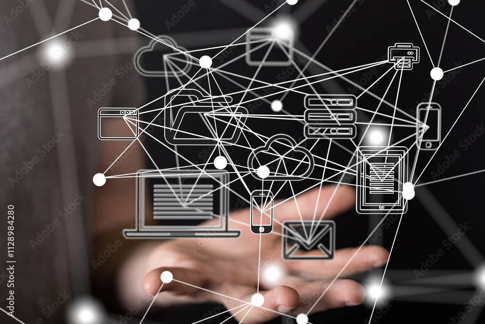 Fototapete Global network. Blockchain. 3D illustration. Neural networks and artificial intelligence. Abstract