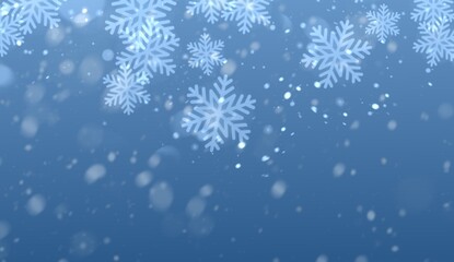 Winter blue gradient background, snowflakes on a beautiful background, Christmas background for cards, snowfall