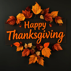 happy thanksgiving banner with dried leaves decoration
