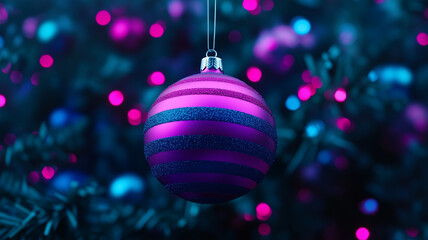 Fototapeta premium Pink Christmas Bauble with Festive Lights