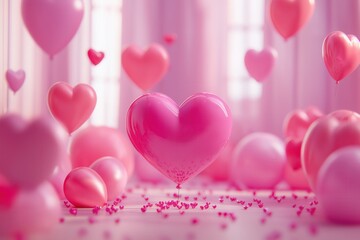Glossy Red Hearts in Close-Up Romantic Composition