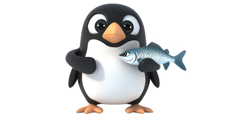 Obraz premium 3D Cartoon Penguin Holding a Fish